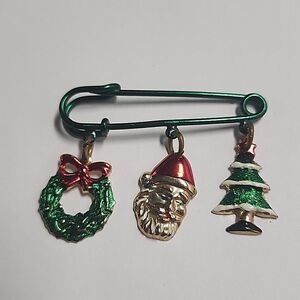 Christmas Safety Pin Brooch Wreath Santa Tree